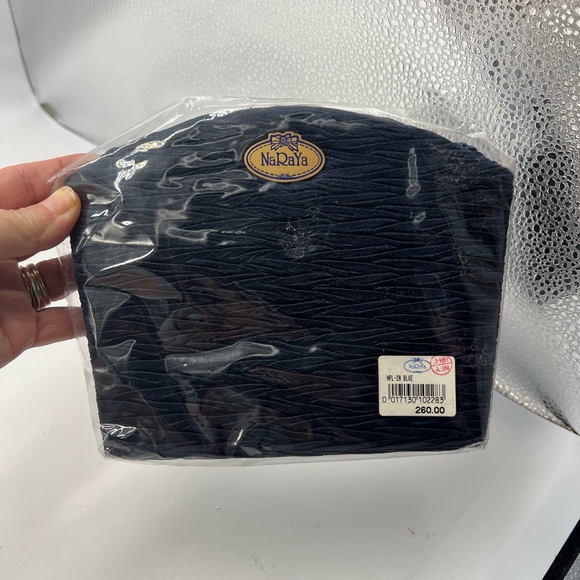 NWT in Plastic NaRaYa Sm Navy Blue Ruffled Satin Rope Strap Classic Y2K Elegant - Picture 2 of 16